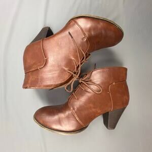 Sugar Brown Faux Leather Lace-Up Boots | Chunky Heel | Size 10